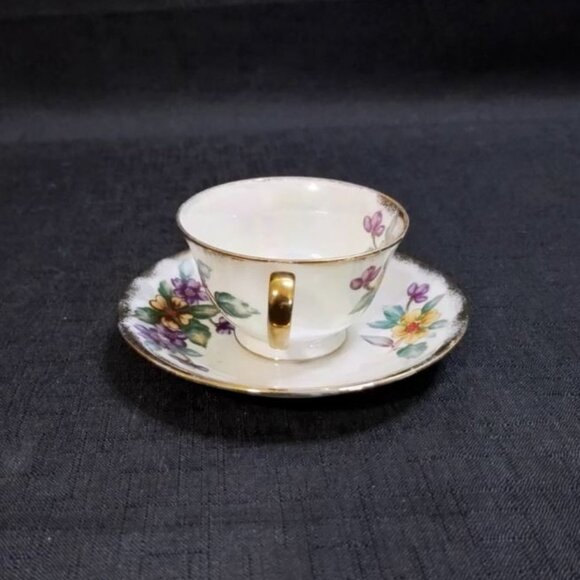 Vintage Porcelain Norcrest Japan Floral Iridescent Teacup and Saucer Set - Picture 4 of 13